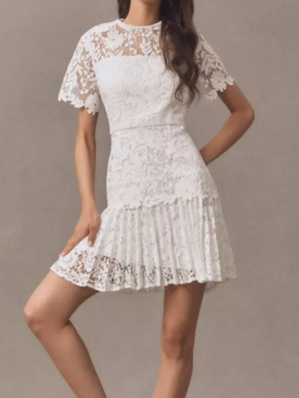 Milly Nikoletta Mixed Lace Pleated Mini Dress White size 0